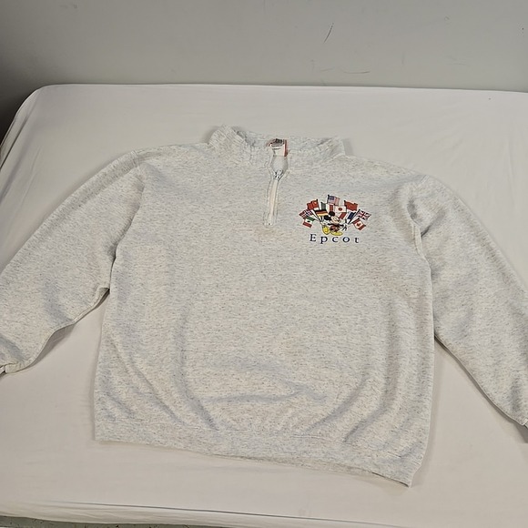 Vintage Disney Epcot 1/4 Zip Sweatshirt Gray 90's Mickey Mouse Made In USA - Picture 12 of 14